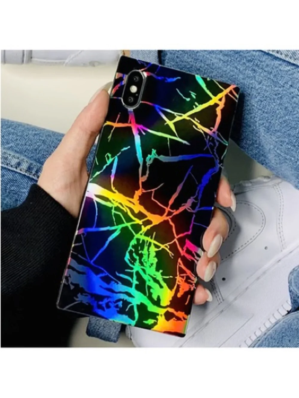 NWT FLAUNT SQUARE® Holographic Black Marble iPhone 13 Case